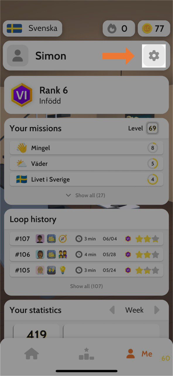 LingoLooper profile settings screen.